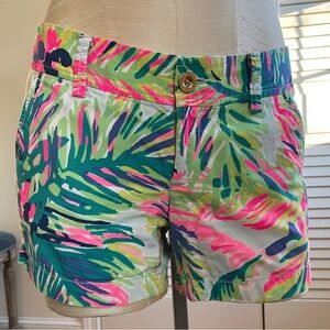Lilly Pulitzer Pink and Green Bermuda Shorts Vibrant Tropical Print